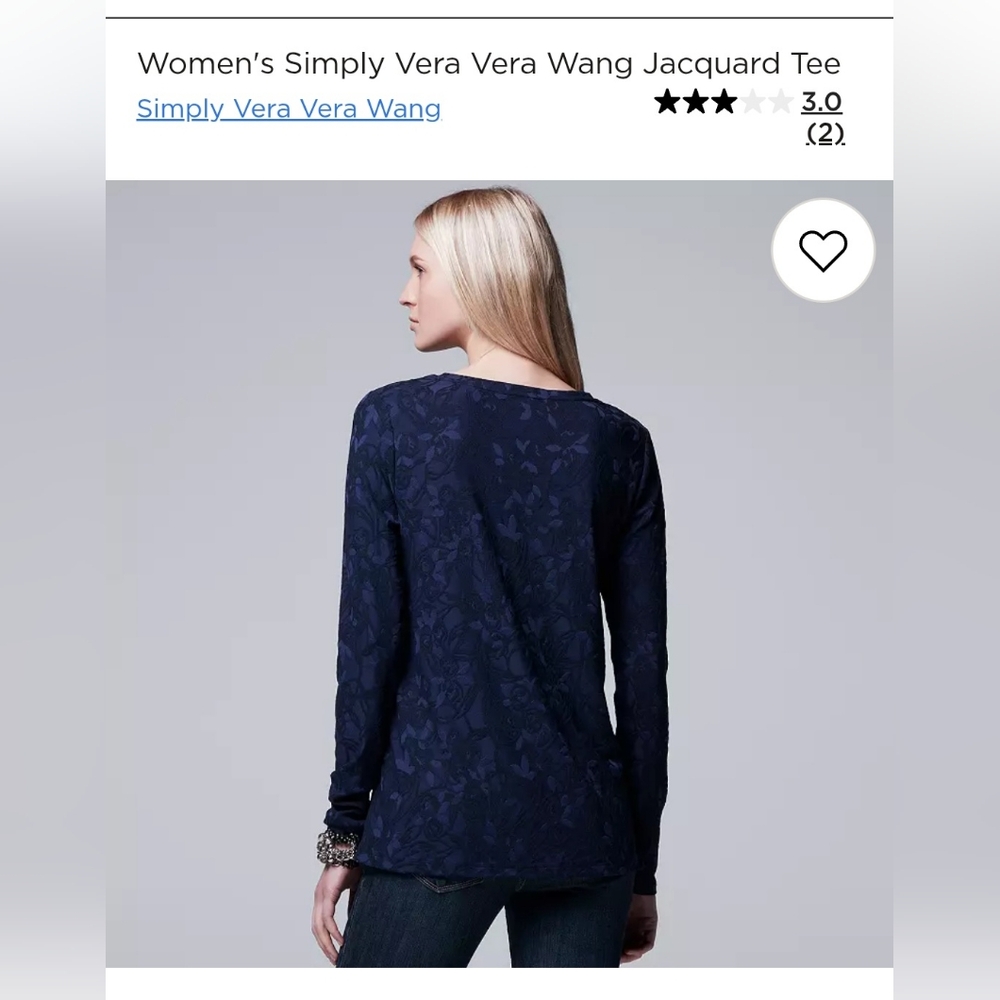Simply Vera Vera Wang Dark Blue Jacquard Long Sleeve Tee
